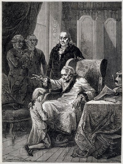 Voltaire che fa sedere il nipote di Franklin - in "L