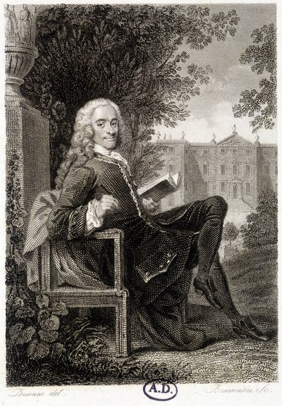 Voltaire che legge in un parco da Unknown artist