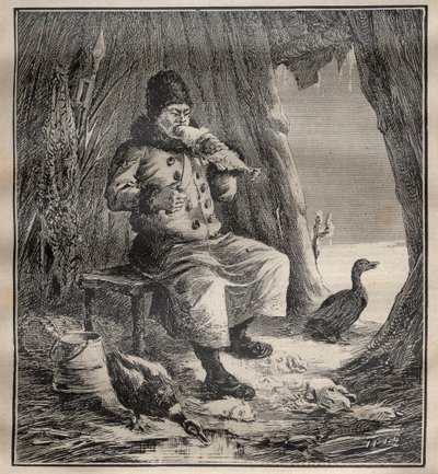 Ostiak (Khanty o Khante) della Siberia che mangia pesce - Incisione in "La Science française" da Unknown artist