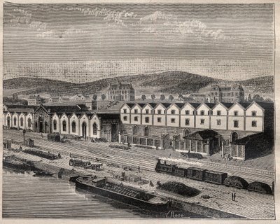 Vue du chateau de Pekin, principale stabilimento della Compagnie des grands vins de Champagne di Eugene Mercier (1838-1904) e Cie vicino a Epernay - Incisione in "La Science française" da Unknown artist