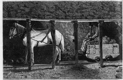 Vagonetto impiegato nelle miniere di carbone in Galles. Incisione in "Le journal de la jeunesse" da Unknown artist