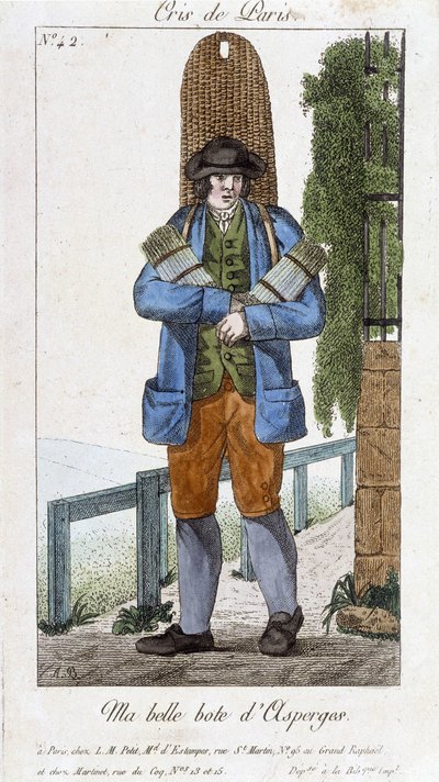 Venditore ambulante di mazzi di asparagi - in "Cris de Paris", inizio XIX secolo da Unknown artist