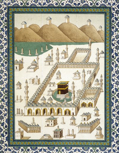 Maioliche murali: pannello che rappresenta la Kasbah (casbah) e i suoi dintorni (Mecca) - in 