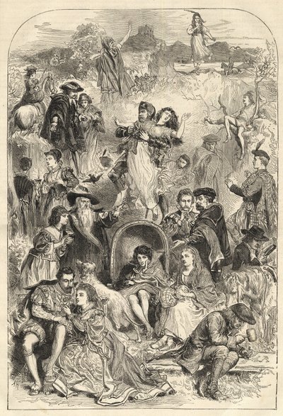 Personaggi di Walter Scott - personaggi principali dei romanzi di Walter Scott (1771-1832) - incisione del 1871 da Unknown artist