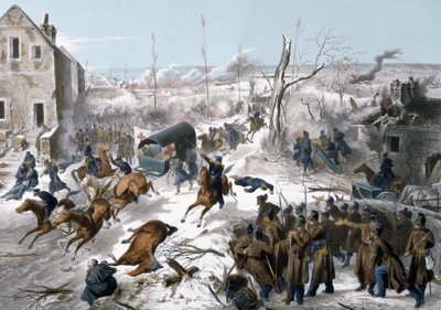 Guerra del 1870 tra Francia e Prussia: Croce Rossa durante la Battaglia di Bapaume nel Pas de Calais il 2 e 3 gennaio 1871 che vide la vittoria dell
