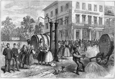 Sistema di irrigazione nelle strade di Vienna, Austria nel 1873. da Unknown artist