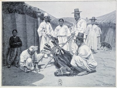 Modo di prendere un cavallo in Corea - incisione da Unknown artist