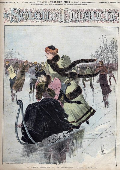Divertimento invernale. I pattinatori. Acquerello di Mr. Vallet per il Sole della domenica. 10 gennaio da Unknown artist