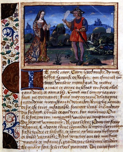 Donna e uomo nel paesaggio - miniatura, in "Book of pudens and impudens of the ages passes" di Catherine d