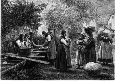 Donne che fanno il bucato in Alsazia - Incisione nel giornale illustrato 