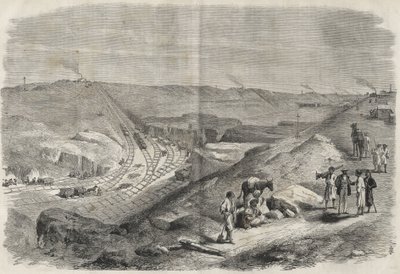 Lavori sul canale di Suez 1864 - Cantiere e lavori di perforazione sul Canale di Suez nel 1864 (Chaluf Tranchee) da Unknown artist