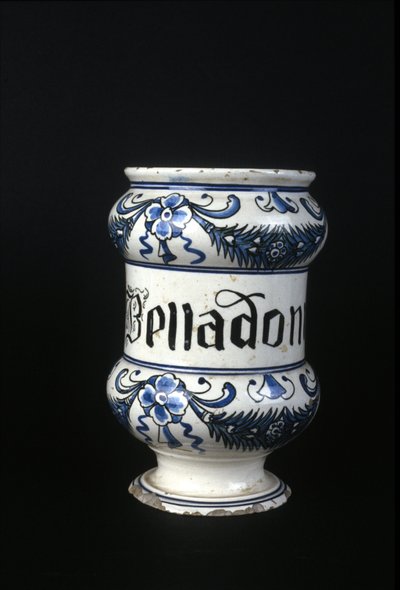 Vaso farmaceutico del XVI secolo contenente Belladonna, erba tossica usata in farmacia. Museo della Scienza e della Tecnologia, Milano da Unknown artist