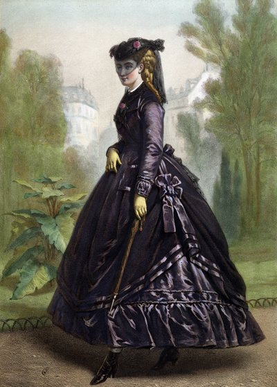 Giovane donna in abiti severi e scuri (vedova) - litografia, metà XIX secolo da Unknown artist