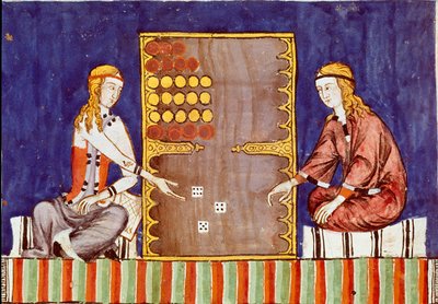 Giovani donne che giocano a tric trac (tri-trac), antenato del backgammon - Miniatura dal manoscritto "Libro dei giochi" di Alfonso X il Saggio da Unknown artist