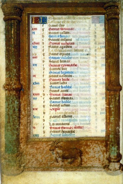Zodiaco Capricorno e Santi del mese di dicembre - miniatura del Medioevo (rif.: 135, 006v): Richiesta di permesso alla Biblioteca Municipale di Tolosa (tel: 05 62 27 66 66) da Unknown artist