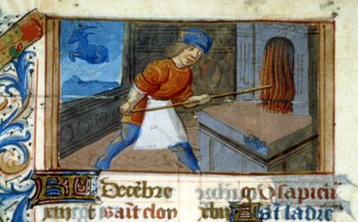 Zodiaco Capricorno e fornaio nel suo forno - miniatura Medioevo (rif.: 137, 051v) - Richiedere permesso alla Biblioteca Municipale di Tolosa (tel: 05 62 27 66 66) da Unknown artist