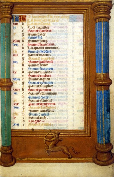Zodiaco Sagittario e santi del mese di novembre - miniatura del Medioevo (rif.: 135, 006r): richiesta di permesso alla Biblioteca Municipale di Tolosa (tel: 05 62 27 66 66) da Unknown artist