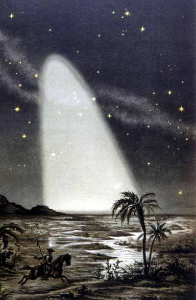 Fenomeno della luce zodiacale nella savana messicana. Litografia a colori del XIX secolo da Unknown artist
