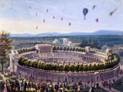 Evento con mongolfiera a Milano nel 1830. Acquerello anonimo del 1830 da Unknown artist