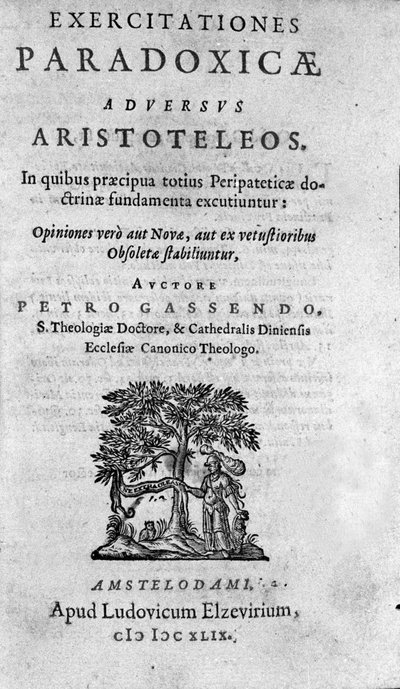 Frontespizio di "Exercitationum paradoxicarum adversus Aristoteleos" di Pierre Gassendi (1592-1655), filosofo, astronomo, matematico e fisico francese. da Unknown artist