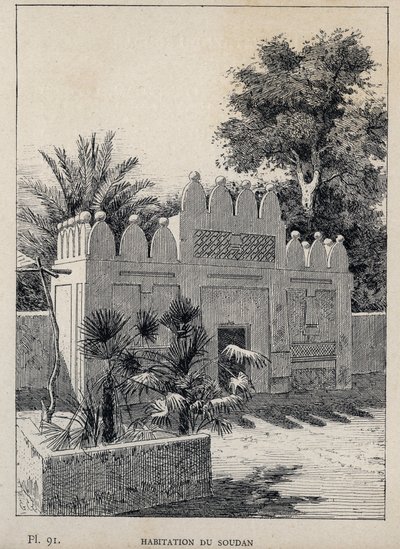 Abitazione del Sudan - incisione del 1889 in "Storia dell
