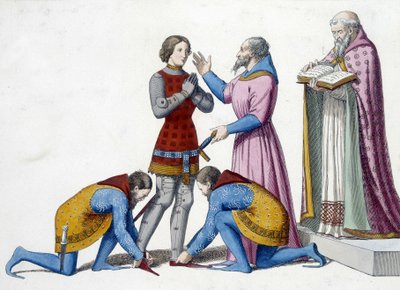 Investitura - Addolcimento di un Cavaliere in Italia nel XIV secolo - incisione da Unknown artist