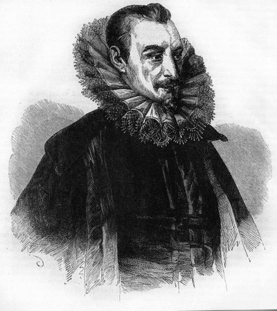 Ritratto di Edmund Spenser. Poeta inglese (1552-1599). Incisione da 