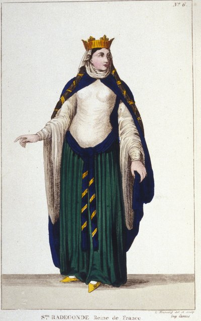 Ritratto di Santa Radegonda (ca. 520-587), Regina dei Franchi, moglie di Clotario (Clotario) I, incisione del 1830 da Unknown artist
