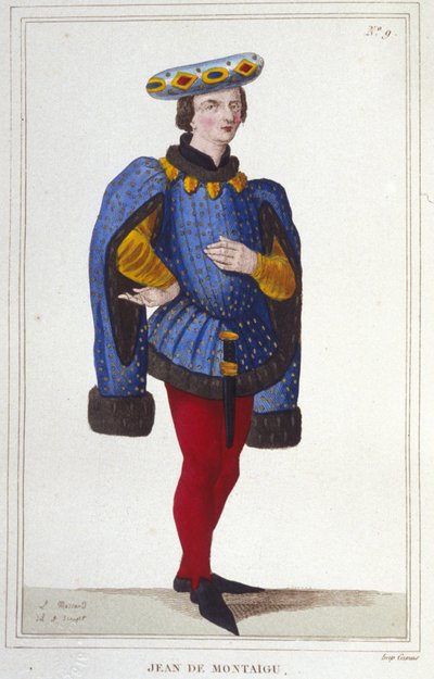 Ritratto di Jean de Montaigu. Statista francese (1349-1409). Sovrintendente delle Finanze nel 1388. Incisione del 1830 da Unknown artist