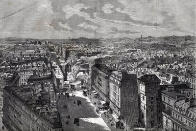 Le grandi opere di Haussmann - Trasformazioni di Parigi sotto il Secondo Impero, Parigi Haussmanniana (Boulevard, opere Haussmanniane) - La perforazione di rue Etienne Marcel- da rue Turbigo a Place des Victoires - incisione in 