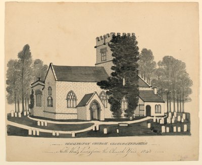 Cimitero della Chiesa di Oddington, Gloucestershire, Vista Nord-Ovest da Unknown, English
