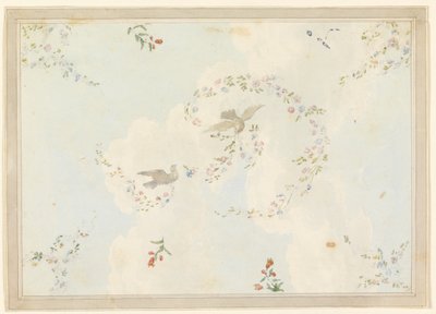 Disegno, soffitto con colombe e ghirlande di fiori, forse per la sala d