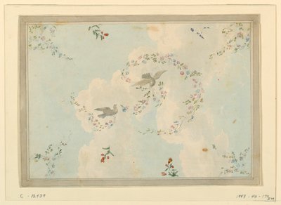 Disegno, soffitto con colombe e ghirlande di fiori, forse per la sala d