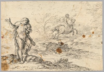 Disegno, Centauro che salva la fanciulla da una creatura armata di clava, XVI-XIX secolo da Unknown artistUnknown artist