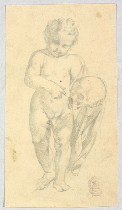 Disegno, Bambino che porta un teschio, 16-19° secolo da Unknown artistUnknown artist