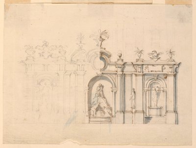 Disegno, Colonnato con fontana, 1770 ca. da Unknown artistUnknown artist