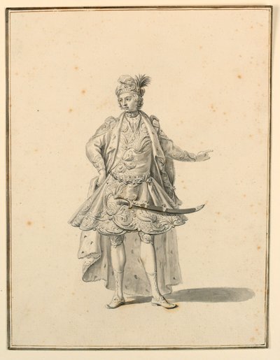 Disegno, Costumi: Principe persiano, per una produzione teatrale disegnata da Giuseppe Galli Bibiena, 1719 da Unknown artistUnknown artist