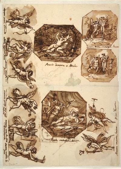 Disegno, Cupido e Psiche: Quattro ottagoni e otto disegni di Cupido, 1810-15 da Unknown artistUnknown artist