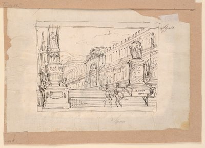 Disegno, progetto di tenda, soldati su una scalinata, inizio XIX secolo da Unknown artistUnknown artist
