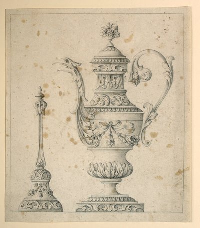 Disegno, brocca decorata e campana a mano, 1860-80 da Unknown artistUnknown artist