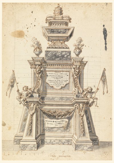 Disegno, Progetto di un catafalco per la commemorazione di un papa, probabilmente Clemente XI, 1721 da Unknown artistUnknown artist