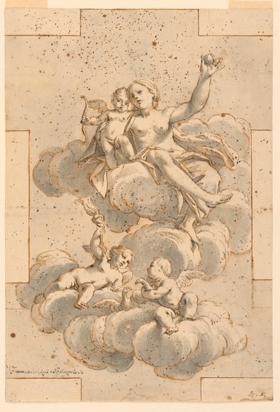 Disegno, progetto per un dipinto a soffitto, Venere, Cupido e Putti, 1700-29 da Unknown artistUnknown artist