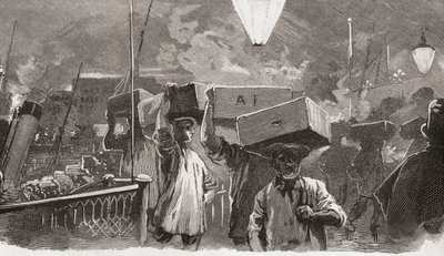 5 A. M. al mercato del pesce di Billingsgate, Londra, Inghilterra nel XIX secolo da Unknown artist
