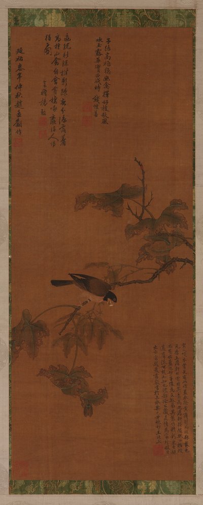 Un uccello su un ramo frondoso da Unknown artist