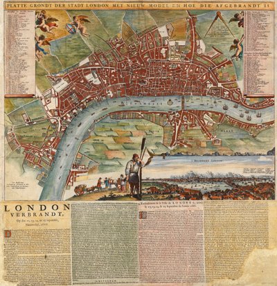 Una mappa olandese che mostra le aree devastate dal Grande Incendio di Londra da Unknown artist