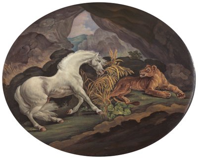 Un cavallo spaventato da una leonessa da Unknown artist