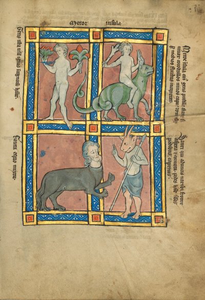 Un uomo senza conoscenza del fuoco; Un uomo che cavalca un coccodrillo; Un Centauro; Sanrus da Unknown artist