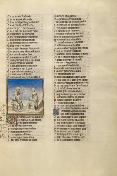 Un uomo e una donna in costume elegante in conversazione da Unknown artist