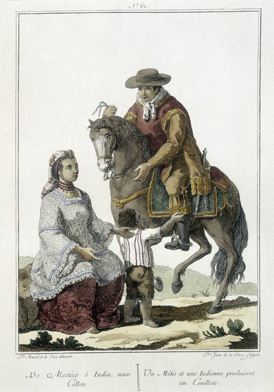 Un Métis e un indiano danno alla luce una cauillote - incisione da Unknown artist