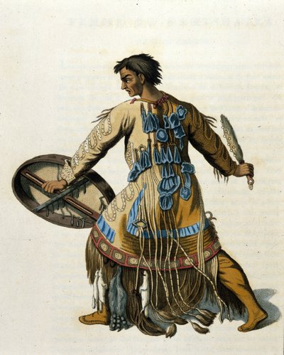 Uno sciamano siberiano. Incisione del XIX secolo da Unknown artist